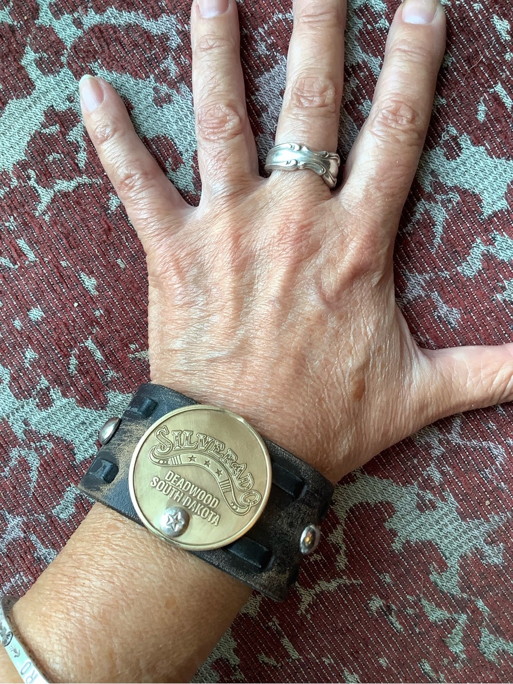 Leather cuff ,Brass, Deadwood Medallion, up to 6 1/2” wrist - Picture 3 of 9